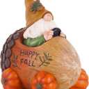 Topadorn Fall gnome with Pinecone Car and Resin Pumpkin Statue for Fall Harvest Party Ornaments Decor,Happy Fall