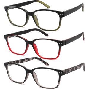 Men's Reading Glasses 3 Pack Anti-Blue Light UV Blocking Readers for Men Stylish Rivet Design TR90 Frame Spring Hinge Magnification +2.50x