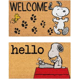 Gertmenian Peanuts Snoopy Coir Doormat - 2x3 Welcome Mat (2-Pack), Ideal for High Traffic Areas in Front Door, Garage, Entryway - Welcome, 80022