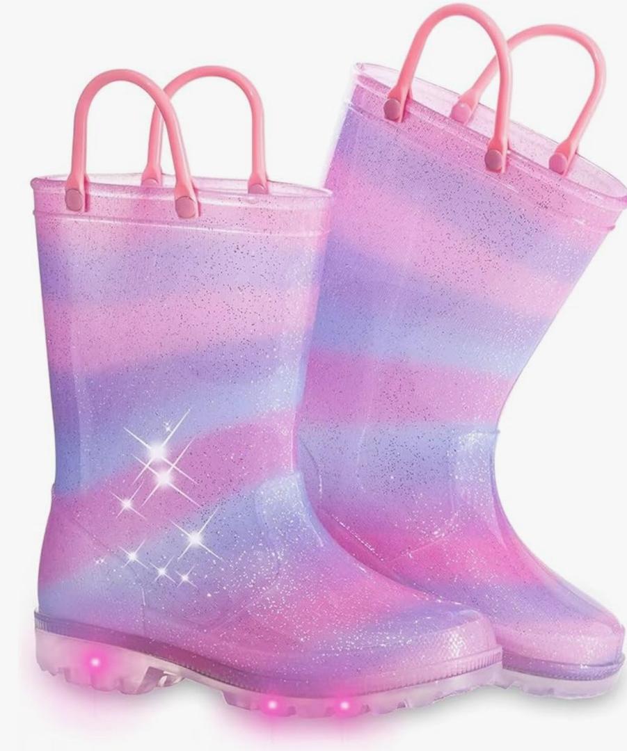 Toddler Kids Rain Boots Boys Girls Light Up Waterproof Boot with Handles Size 34