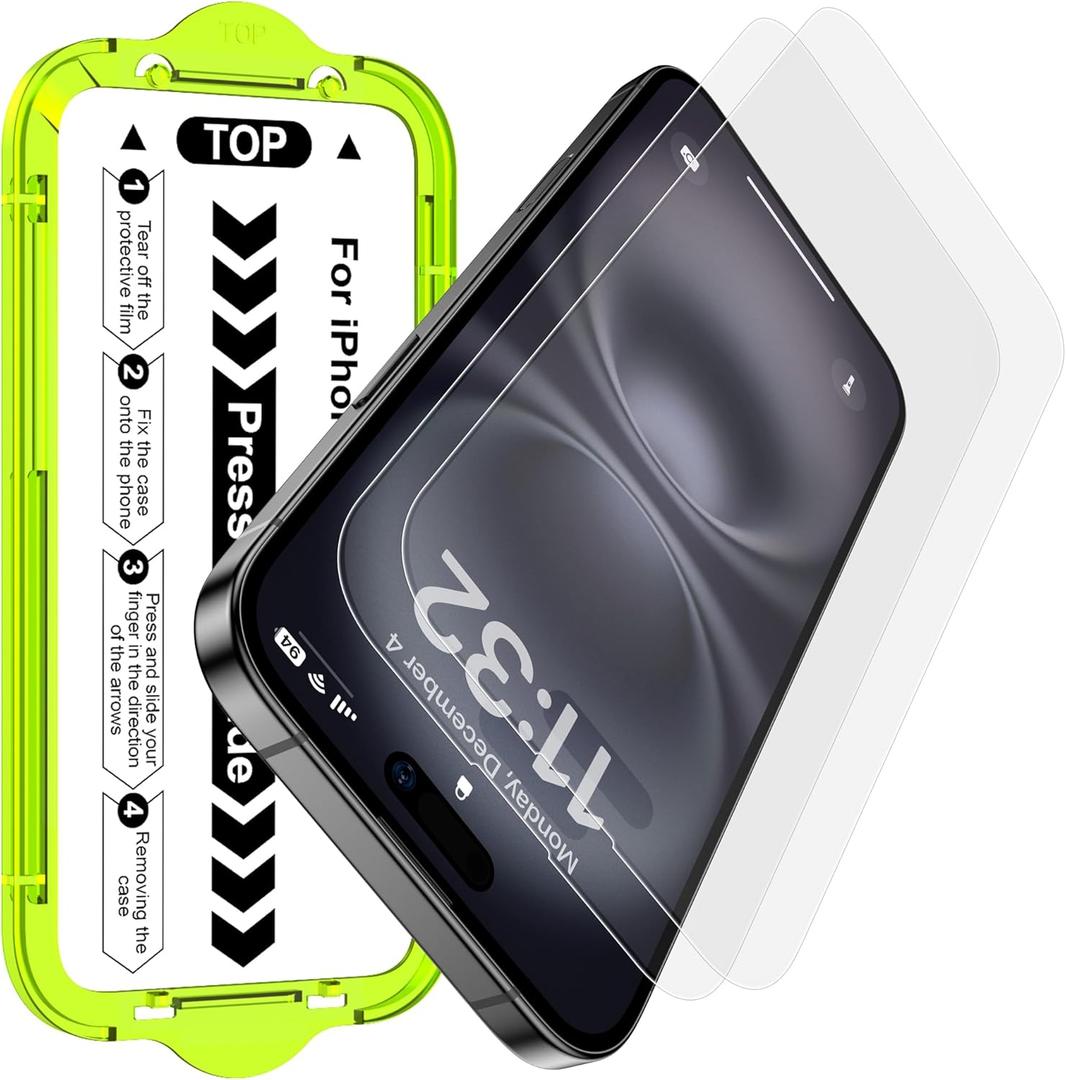 Esanik for iPhone 16/15 Matte Glass Screen Protector [Auto-alignment] Anti-Glare & Anti-Fingerprint,Anti-Reflection,Bubble Free, Smooth as Silk, 2 Pack 9H Glass Screen Cover