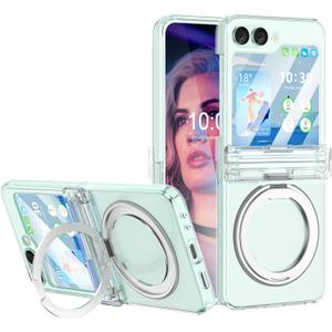 Designed for Galaxy Z Flip 5 Case Magnetic with Hinge Protection & Kickstand [Compatible with MagSafe] for Samsung Flip 5 Slim Clear Protective Phone Case Cover for Z Flip 5 5 G (Crystal)