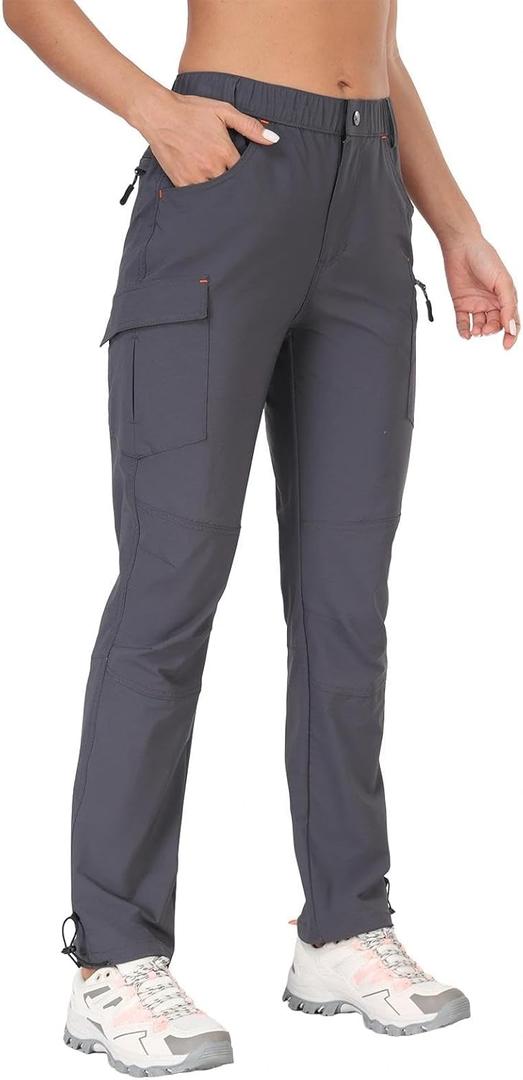 GymBrave Women's Hiking Cargo Pants Quick Dry Outdoor Camping Capris Water Resistant UPF 50 with Zipper Pockets (Large, Long-gray)