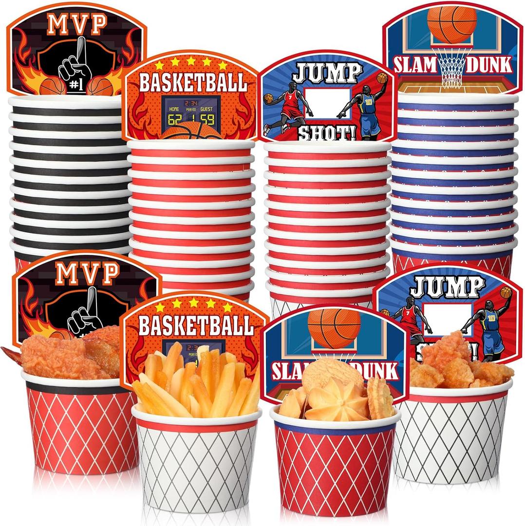 Dandat 96 Pieces Basketball Hoop Snack Cups Basketball Themed Party Supplies Disposable Treat Paper Cups Cute Ice Cream Bowls for Party Decorations Birthday Favors