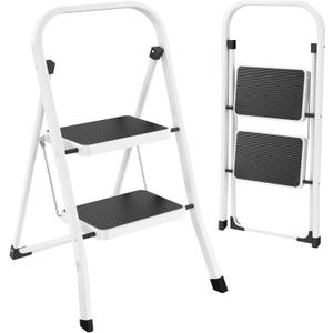 HBTower Step Ladder Folding Step Stool for Adults with Anti-Slip Pedal,330 lbs Capacity for Kitchen, Home,White