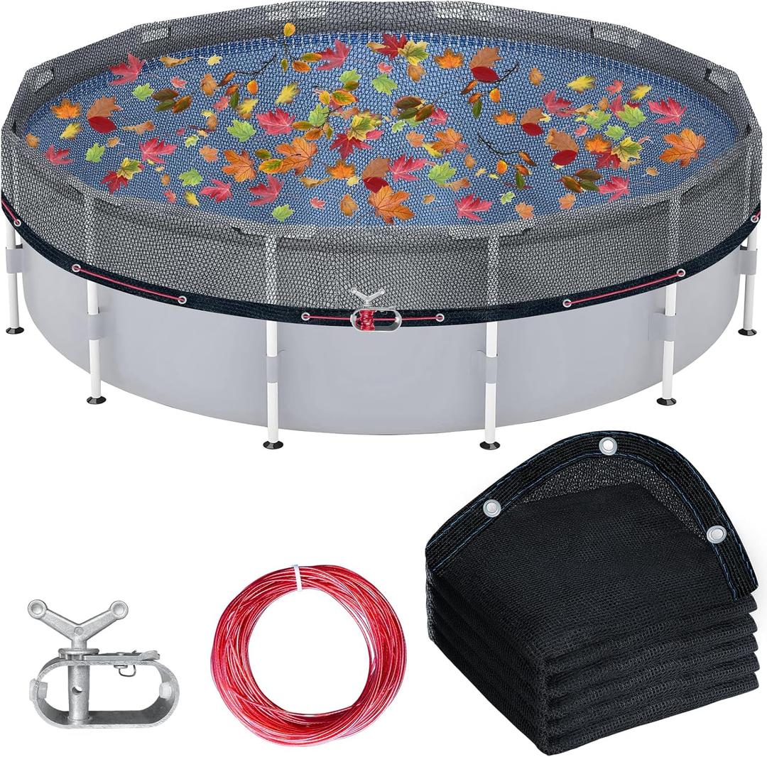 21FT Round Pool Leaf Net Cover for Above Ground Pool Autumn Mesh Pool Net Covers with Metal Cable Winch for Leaves Branches Protection (Black, 21FT)