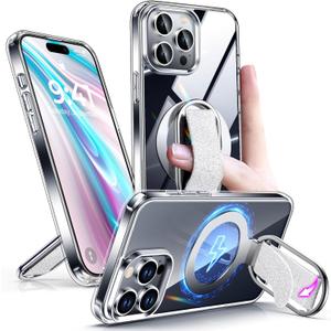 Shields Up for iPhone 15 Pro Max Case with Stand, 15 Pro Max Phone Case Clear with Ring Holder & Phone Grip [Compatible with MagSafe] Shockproof Protective Cover for iPhone 15 Pro Max (6.7 inch) Clear