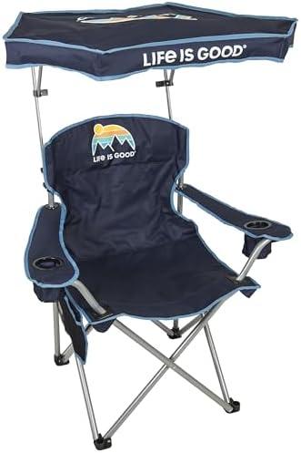 Life is Good Max Shade Chair, Portable Folding Chair with Canopy and Cup Holders for Beach, Sports, Tailgates, Camping, Fishing, Blue