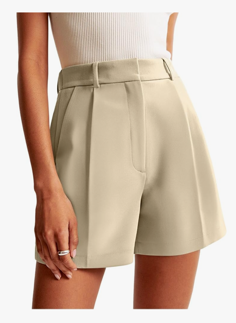 NIMIN Shorts for Women High Waisted Dressy Tailored Work Trousers Business Casual Work Office 2025 Linen Short Khaki, Size L