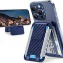 Miracase Magnetic Wallet for Men/Women, Adjustable Stand & Safety Flap, Compatible with MagSafe Wallet, 3 Slots, 6-8 Card Holder for iPhone 16/15/14/13/12 Series, RFID Blocking, Blue Carbon Fiber
