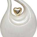 Urn for Ashes Cremation Memorial Funeral Teardrop Jar Love Urns Decorative Human Adult Child (White- Golden Heart, 12") RT02-03
