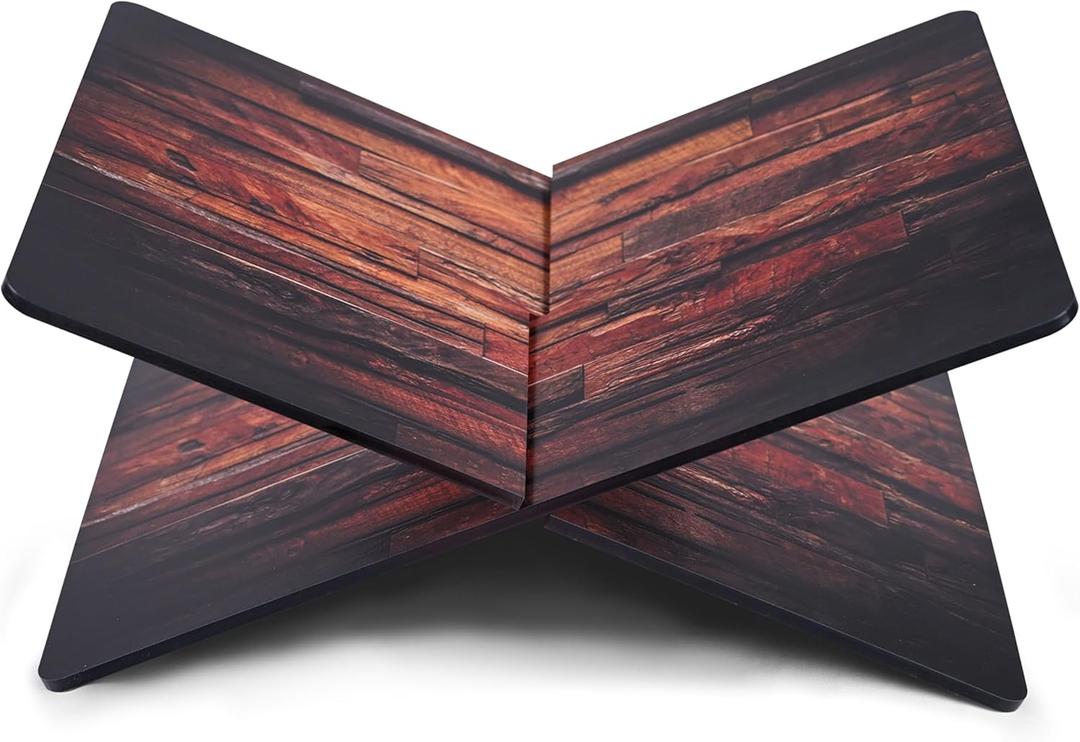 Wood Grain Book Stand 2-Piece Acrylic Book Holder12.5 x 9.5X 5.5 in Reading Open Large Display Stand for Cookbook Art Book Bible Guest Book Coffee Table