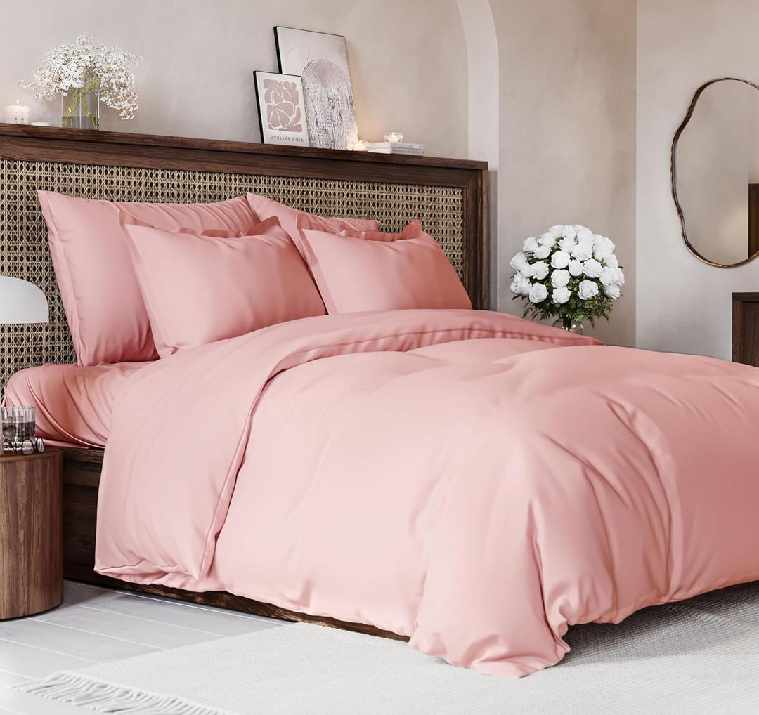 Duvet Cover Queen Size Set - Extra Soft Queen Size Duvet Cover 90 x 90 with 2 Pillow Shams - Hotel Luxury Easy Care and Fade Free w/ Zipper Closures & Ties - Comfy Breathable Bedding Set (Baby Pink) (34 - Baby Pink (No Comforter))