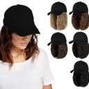 AynnQueen Baseball Cap with Hair Extensions for Women Adjustable Hat with Synthetic Wig Attached 8inch Kinky Curly Hair Black Baseball Cap (Natural Black) (Natural Black-S)