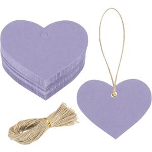 Generic 100Pcs Kraft Paper Gift Tags with String, 2.2 x 2.6 Inch Blank Hanging Labels Heart Shape Paper Labels Purple Gift Tags for Price Tags, Christmas, DIY Crafts