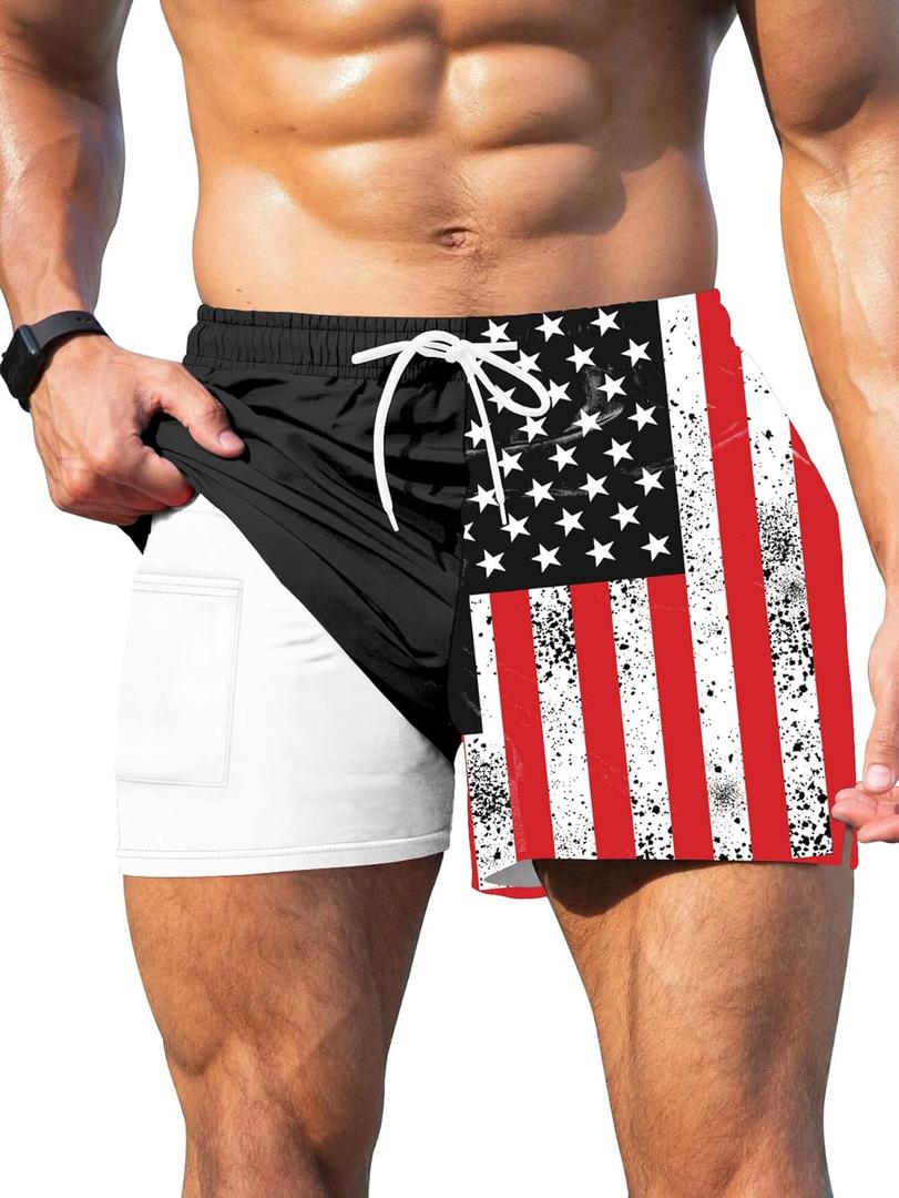 Keevoom Mens Swim Trunks Compression Liner Swim Shorts Quick Dry Swimwear Swimsuit Bathing Suits Board Shorts with Pockets (XXXL)