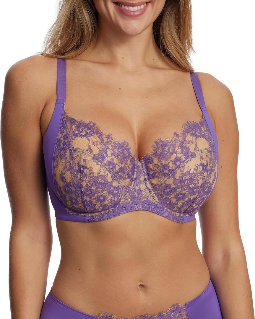 Skarlett Blue Entice Full Coverage Underwire Non Padded Everyday Bra with Lace fits up to H Cup (38G, Moon Drop/Nylon)