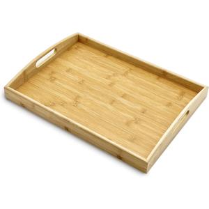 Bam & Boo Natural Bamboo Serving Tray Extra Large Rectangular with Handles for Food, Drinks, Storage, Decor, Vanity, Breakfast, Parties, Weddings, Picnics(17.75 x 13 x 2.35, Natural)