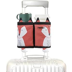 riemot Luggage Travel Cup Holder Free Hand Drink Carrier - Hold Two Coffee Mugs - Fits Roll on Suitcase Handles - Gifts for Flight Attendants Travelers Accessories Fox Brick Red