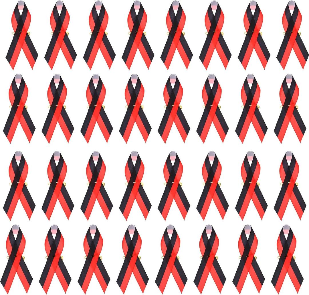 PATIKIL 100 Pieces Polyester Ribbon Satin Pins, Awareness Ribbon Satin with Safety Pins, Red Black