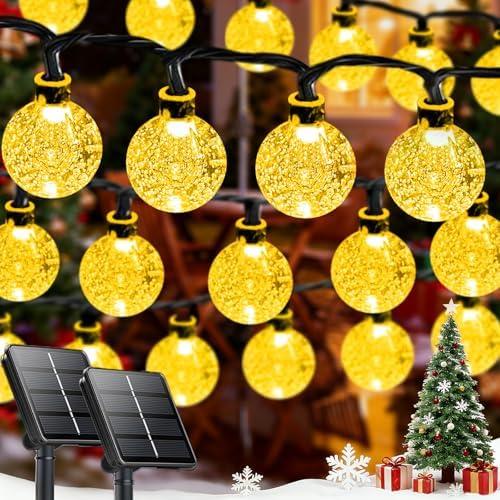 1 Pack 64FT 100 LED Crystal Globe Solar Christmas String Lights Outdoor, Waterproof Solar Lights for Outside, 8 Lighting Modes Christmas Decorations for Garden Yard Porch Wedding Patio (Warm White)