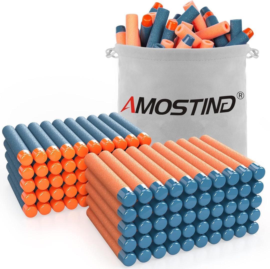AMOSTING 100PCS Refill Bullets Ammo Pack Compatible with Nerf Guns for Nerf N-Strike Elite 2.0 Series - Compatible with All Elite Blasters Toy Guns (Blue & Orange)-with Storage Bag