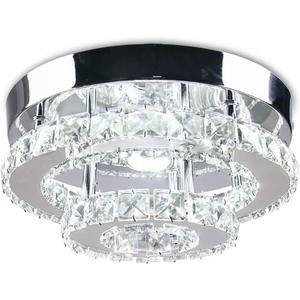 Mini Chandelier LED Crystal Ceiling Light 2 Layers Flush Mount Ceiling Light Modern Chandelier Lighting for Hallway Staircase Kitchen Bathroom (Cool White)