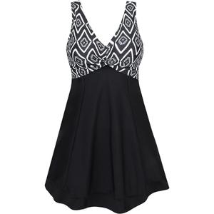 MiYang Women's Plus Size Printing Padded High Waist Swimdress (20-22, Black White Diamond)