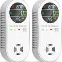 Carbon Monoxide Detectors and Natural Gas Detector, 4-in-1 Carbon Monoxide Detectors Plug in, Gas Leak Detector with Dual Alarms, Temperature & Humidity Sensor for Home, RV, White, 2 Pack