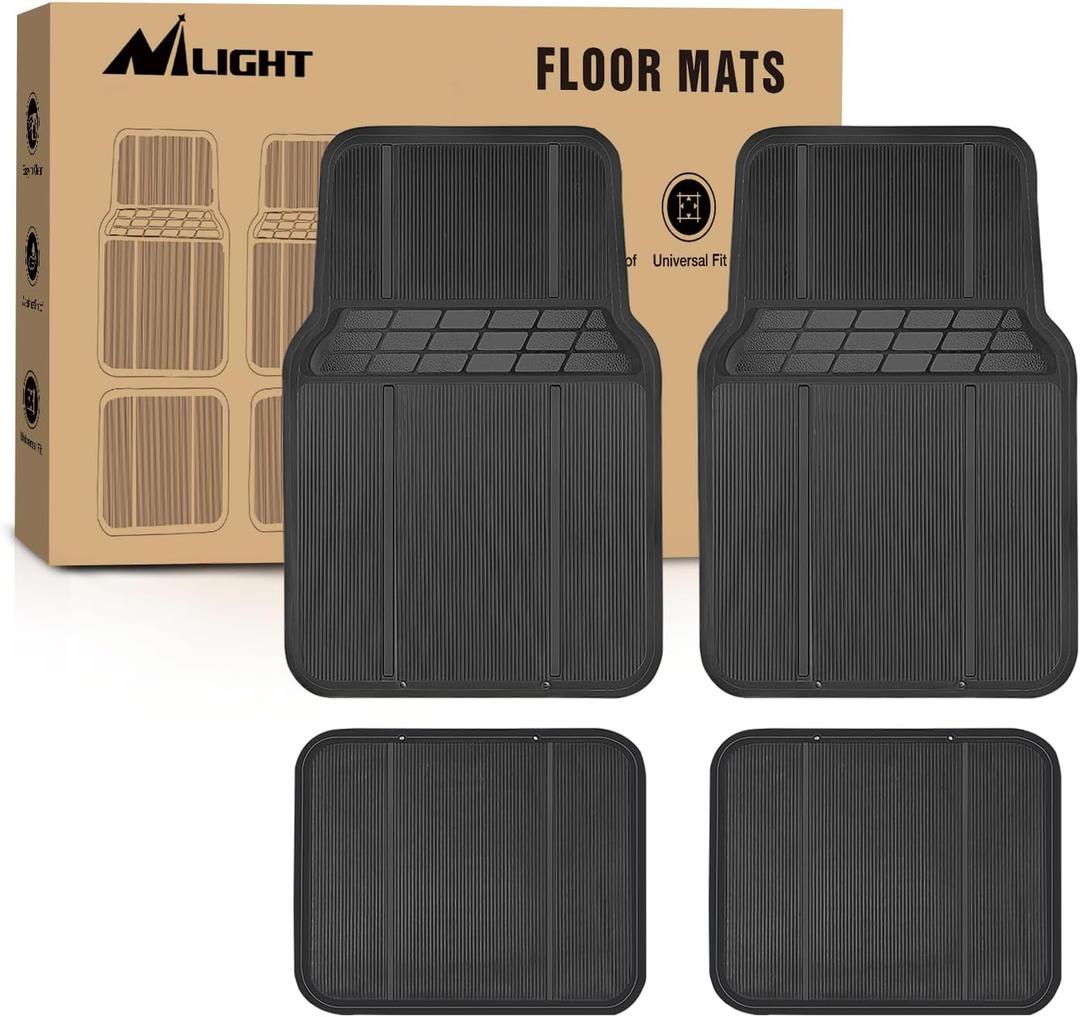 Nilight Rubber Floor Mats for Cars Trucks SUVs,Universal Trim to fit for Most Vehicles,All Weather Protection Heavy Duty Floor Liners,Pack of 4