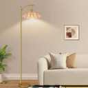 QIYIZM Floor Lamp for Living Room,Bedroom,Gold Dimmable Standing Lamp with Remote,Mid Century Modern Brass Tall Lamp Retro Vintage Green Glass Lamp Floor Light Boho Bohemian