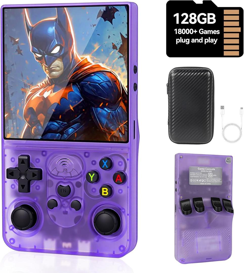 S600 Retro Handheld Game Console, 4 Inch 720p IPS Screen, 128GB with 18,000+ Pre-Installed Games, 3500mAh Battery for Long Play, Portable Linux System (Purple)