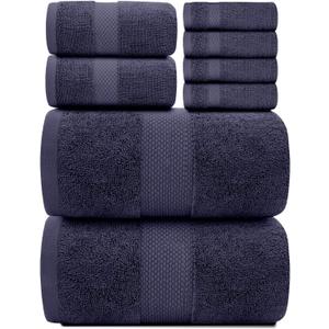 White Classic Luxury Bath Towel Set of 8 Pieces - 100% Turkish Cotton Highly Absorbent Towels for Bathroom, 2 Luxury Bath Towels 700GSM, 2 Hand Towels, 4 Washcloths, Navy White Classic Luxury Bath Towel Set of 8 Pieces - 100% Turkish Cotton Highly Absorbent Towels for Bathroom, 2 Luxury Bath Towels 700GSM, 2 Hand Towels, 4 Washcloths, Navy
