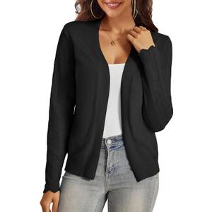 VOIANLIMO Womens Cardigan Lightweight Open Front Knit Long Sleeve Cardigans Sweaters for Women (Medium, Black)