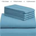 LuxClub 6 PC Full Size Sheet Set Sheets Deep Pockets 18" Eco Friendly Wrinkle Free Cooling Sheets Machine Washable Hotel Bedding Silky Soft - Light Blue Full