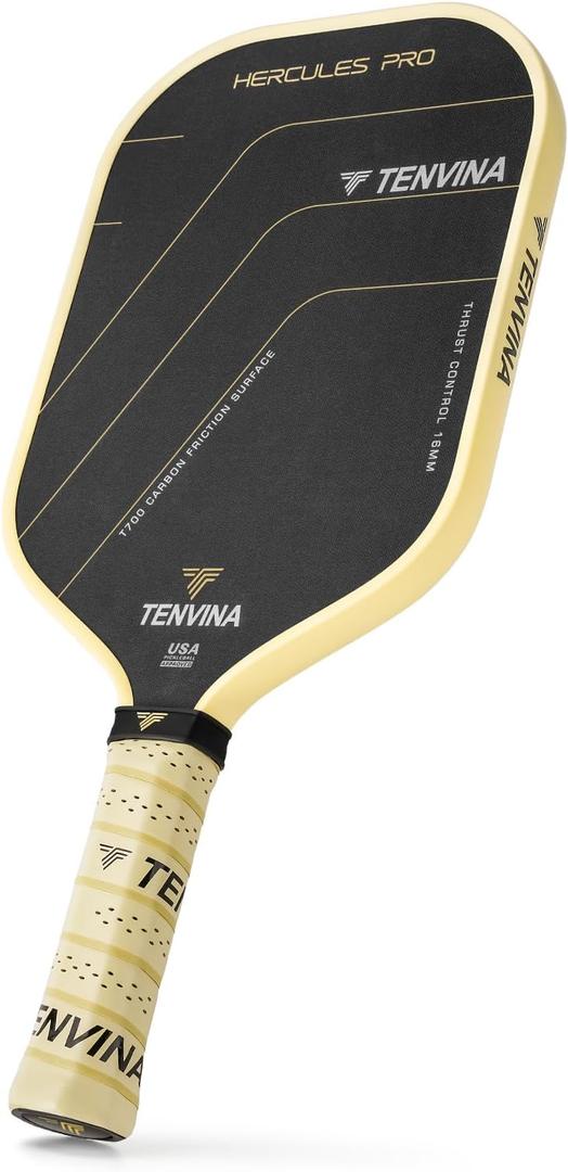 TENVINA Pickleball Paddles, Thermoforming 4-Layer T700SC Friction Carbon Fiber Pickleball Paddle, Professional Pickleball Paddle USAPA Approved, Pickle Ball Paddle with Strong Power and Spin (PRO-Carbon-Elongated-16MM Control)