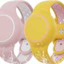 Waterproof Bracelet Compatible with AirTag for Kids (2 Pack), Protective Case GPS Tracker Holder for Child with Full Coverage Hidden Design, Soft Silicone Anti-Lost Wristband Cover for Toddler YPPW (Yellow Pink+ Pink White)