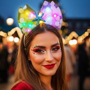 Unsutuo Light Up Bow Headbands Christmas Hair Band Rave Hair Accessories for Women (Yellow and Pink-Color Light, One size)