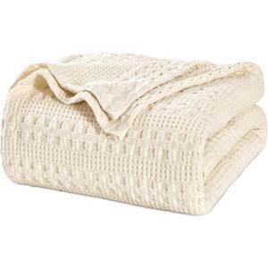 PHF 100% Cotton Waffle Weave Blanket King Size for Bed, Soft Lightweight & Breathable, All-Season Comfort, 300 GSM Luxury Aesthetic Blanket for Home Decor, 108"x90", Natural