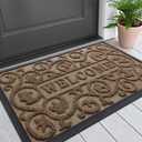 Smiry Welcome Door Mat Outside Entrance, Heavy Duty Trap Dirt and Moisture Easy Clean Low Profile Patio Porch Indoor Outdoor Front Doormat for Entry, 29.5x17 Inch, Brown/Welcome