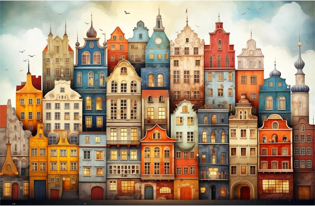 MISITU 1000 Pieces Jigsaw Puzzles for Adults Teens Challenging Difficult Puzzles Impossible Puzzles Art Craft Puzzle Games Toys Gifts Colorful Castle House Jigsaw Puzzle 28 x 20 inch