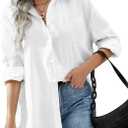 HOTOUCH Women Oversized Button Down Shirts Office Drop Shoulder Blouse Long Sleeve Boyfriend Dress Shirt with Pockets (Large, White)