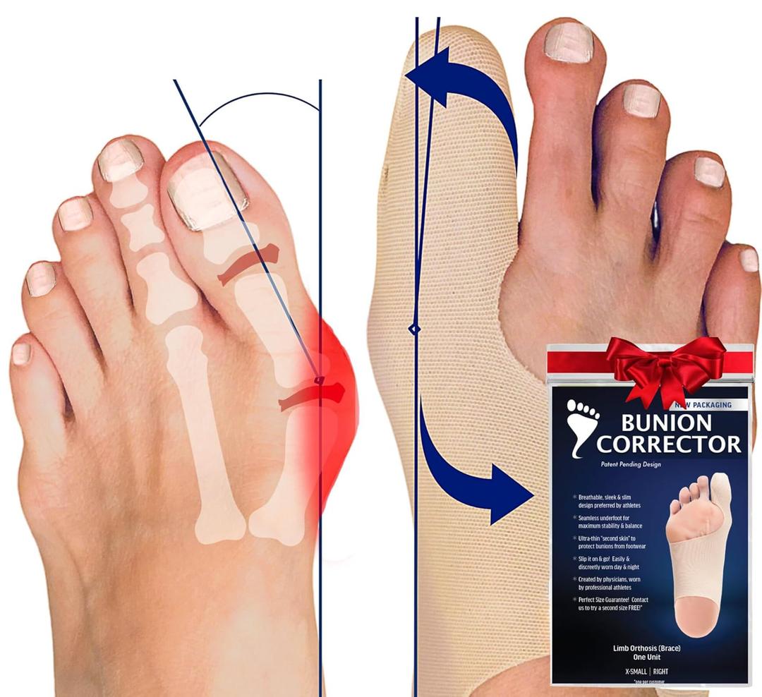 Bunion Corrector for Women Big Toe, Men Too  Ultra-Thin Separator Sock for Bunions. Correction & Pain Relief While You Walk. Splint That Fits in Dress Shoes, Sneakers & Boots. Med-Right