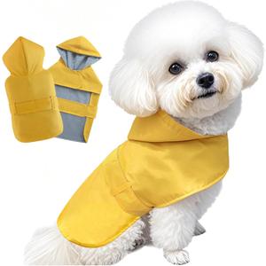 BECNBEAU Dog Raincoat Dog Rain Jacket Poncho Waterproof Snowproof Pet Rain Suit Double-Layered Warm Lining Hooded Leash Hole Adjustable Puppy Small Medium Dogs,Yellow,XL,Back Length 13-15.5 inches