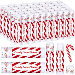 50 Pack Christmas Lip Balms Bulk Christmas Candy Peppermint Cane Scented Holiday Flavor Lip Balm Gifts Xmas Party Gifts Bulk Xmas Items Stocking Stuffers for Women Men Staff Employee (Candy)
