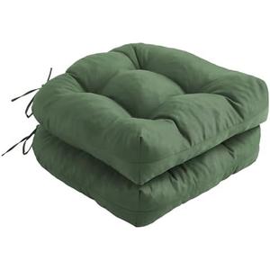 IPYNBAP Outdoor Chair Cushions Set of 2, Patio Chair Cushions with Ties, 19x19 Tufted Outdoor Seat Cushions (Color: Forest Green)