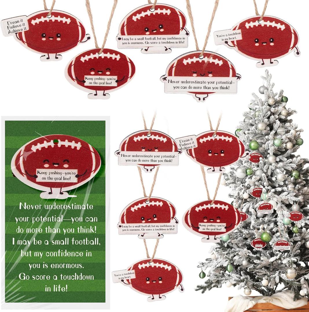 Thyle 20 Set Football Christmas Ornaments Wooden Football Hanging Ornaments for Christmas Tree with Inspirational Card Sports Lover Gifts for Team Holiday Party Xmas Home Supplies, 5 Style