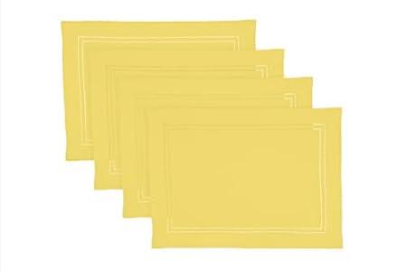 Solino Home Cloth Placemats Set of 4-100% Pure Linen Double Hemstitch Sunshine Yellow Placemats 14 x 19 Inch - Handcrafted and Machine Washable Table Place Mats for Summer