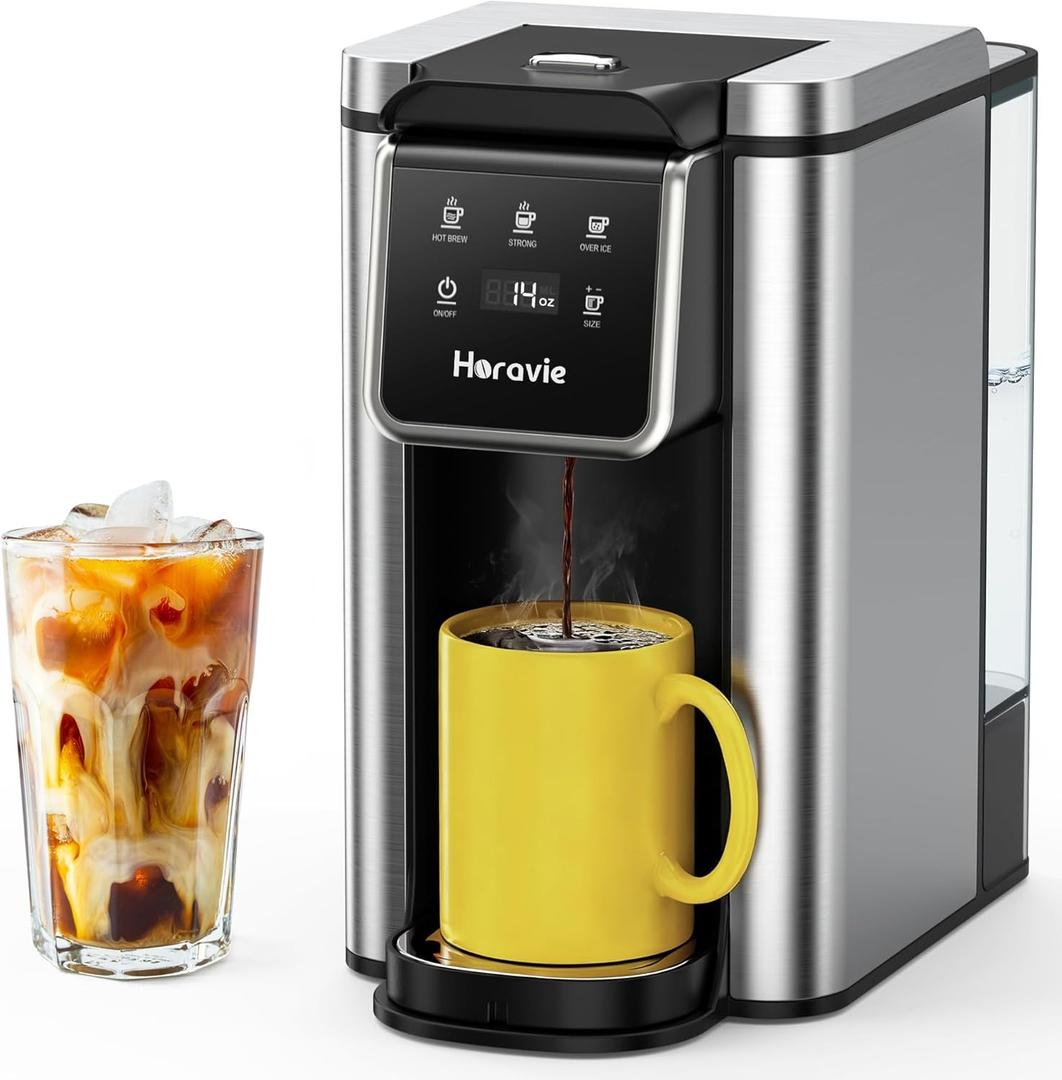 Single Serve Coffee Maker for K-Cup Pod and Grounds, Hot and Iced Coffee Maker with 5 Brew Sizes, 50oz Removable Reservoir, Fast Brewing One Cup Coffee Machine, Stainless Steel, Black