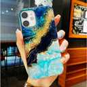 for iPhone 11 Case for Girl Women Men, Glitter Pearly Shell Luster Sparkle Bling Soft TPU Slim Thin Girl Women Protective Phone Case Cover for iPhone 11 6.1,Blue Gold Marble